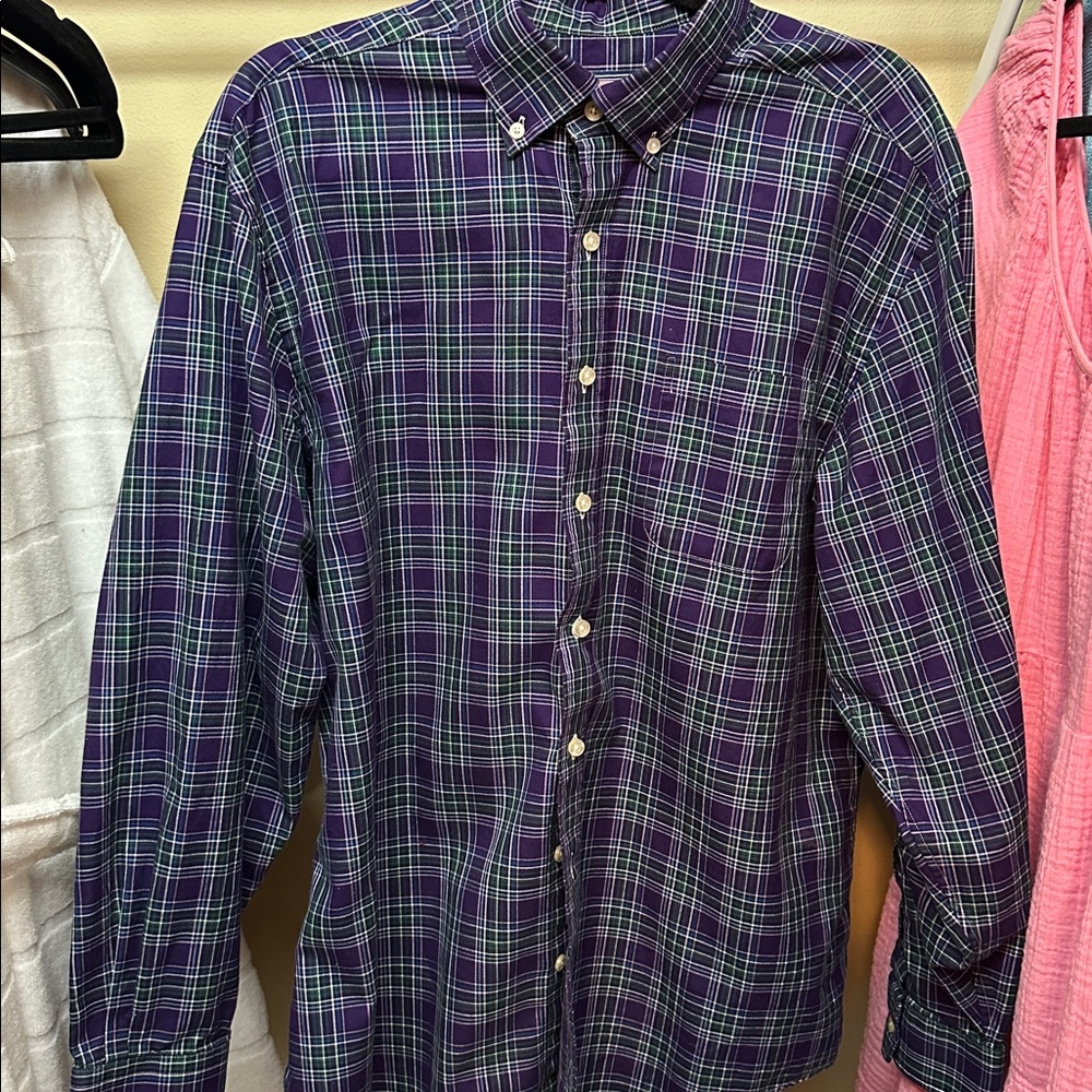 Vineyard Vines Purple and Green Plaid Murray Button-Down Shirt, men’s size large